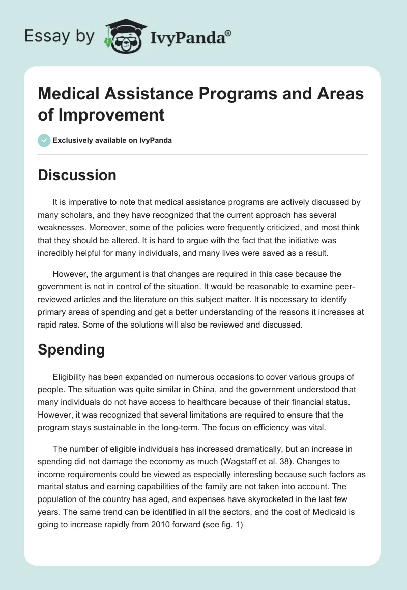 Medical Assistance Programs and Areas of Improvement. Page 1