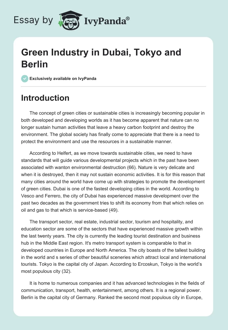 Green Industry in Dubai, Tokyo and Berlin. Page 1