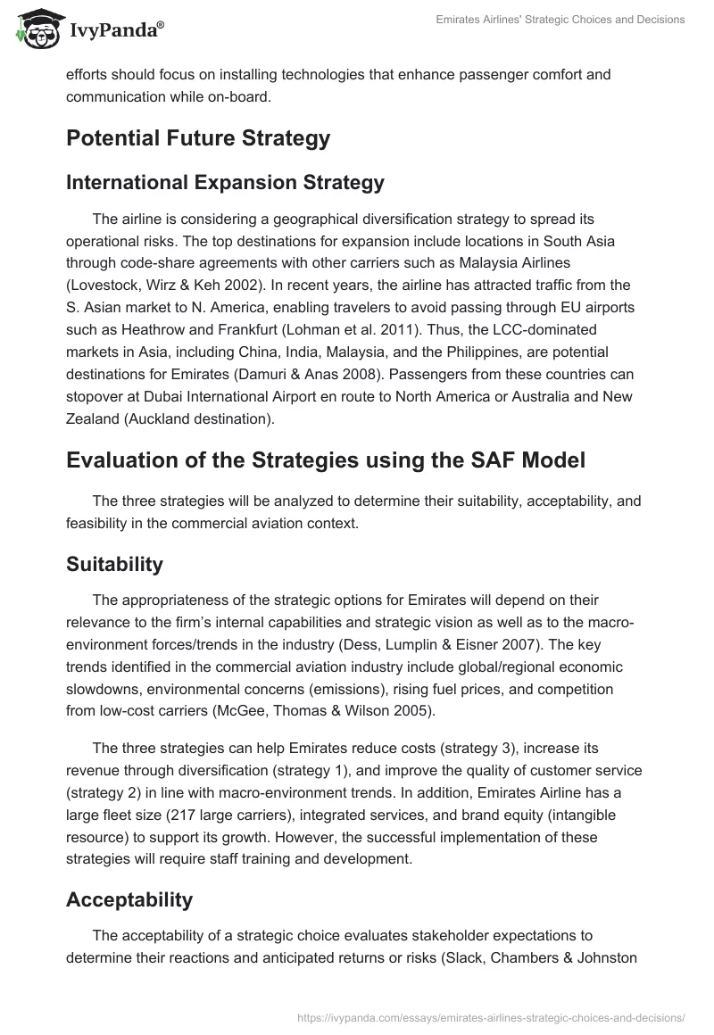 Emirates Airlines' Strategic Choices and Decisions. Page 4