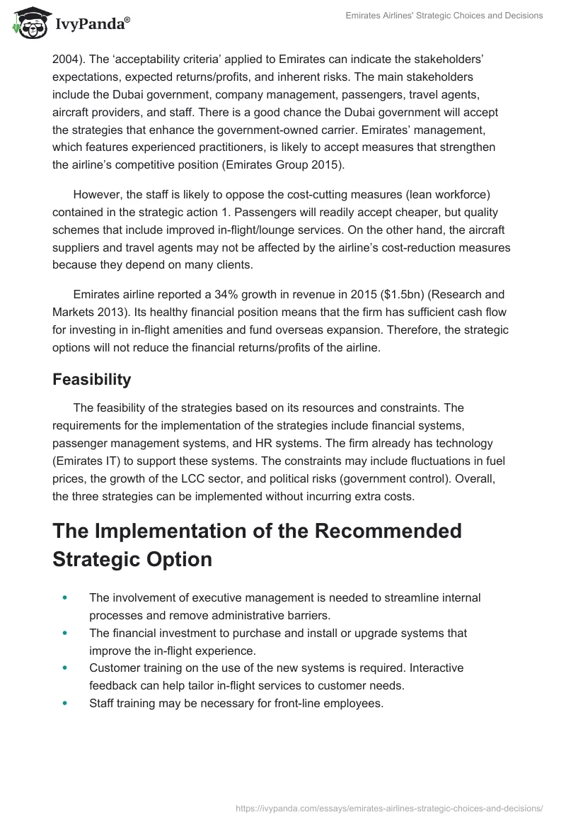 Emirates Airlines' Strategic Choices and Decisions. Page 5