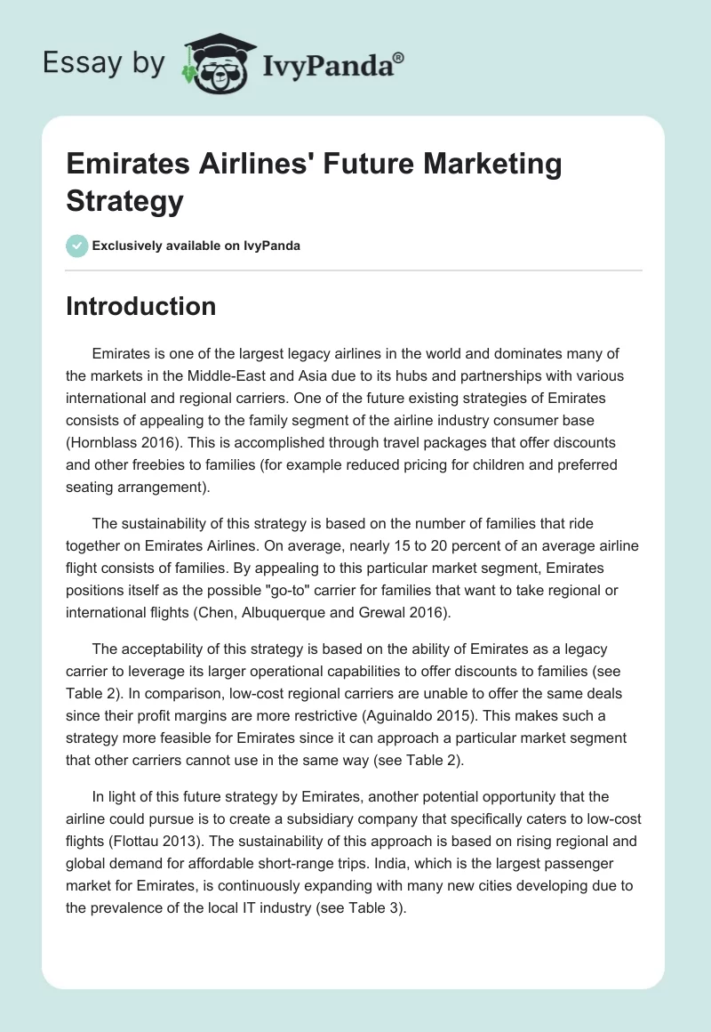 Emirates Airlines' Future Marketing Strategy. Page 1