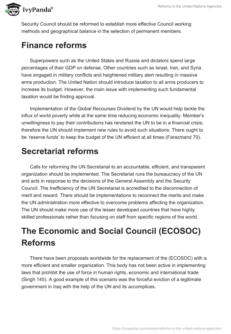 Reforms in the United Nations Agencies. Page 2