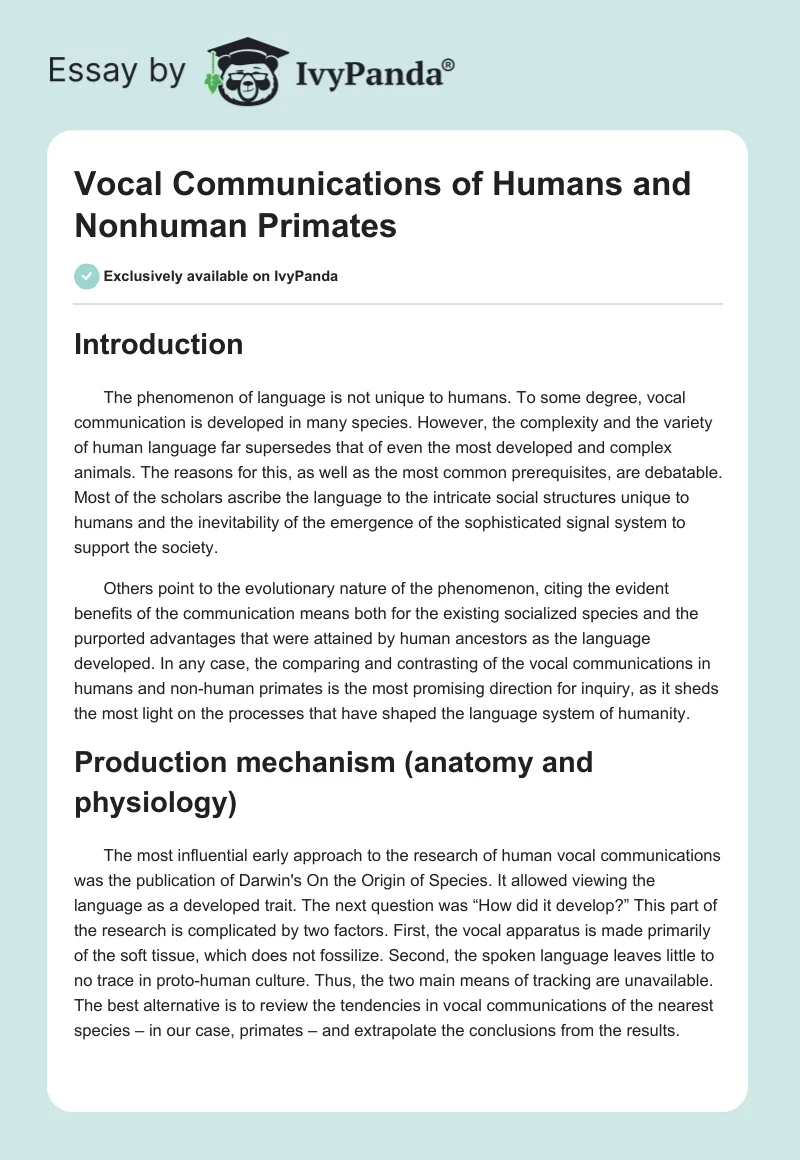 Vocal Communications of Humans and Nonhuman Primates. Page 1