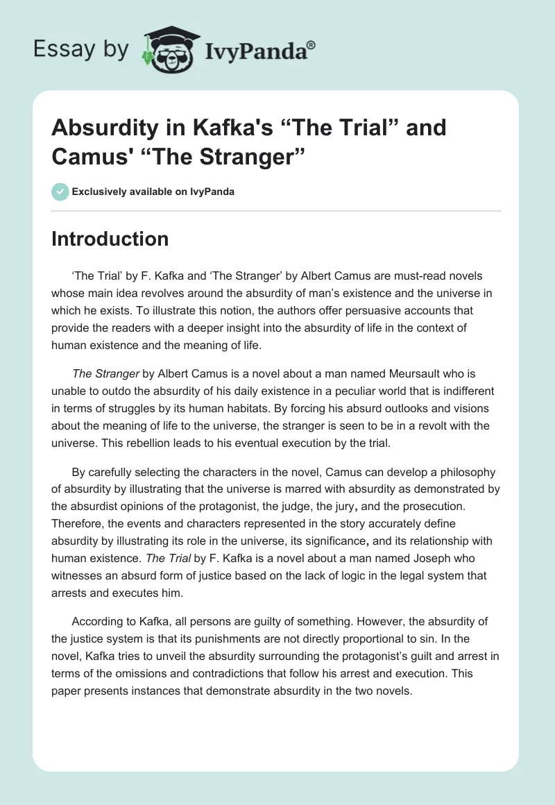Absurdity in Kafka's “The Trial” and Camus' “The Stranger”. Page 1
