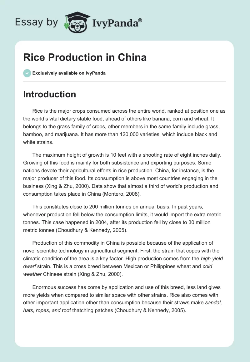 Rice Production in China. Page 1