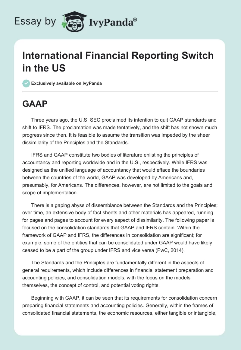 International Financial Reporting Switch in the US. Page 1