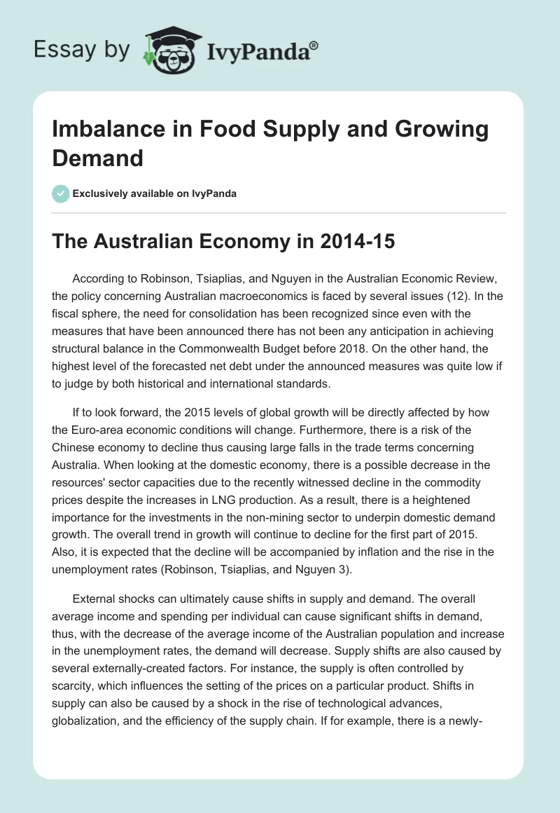 Imbalance in Food Supply and Growing Demand. Page 1
