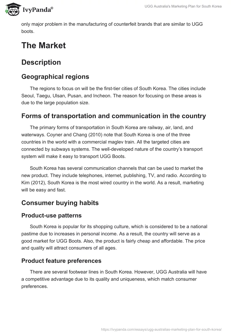 UGG Australia's Marketing Plan for South Korea. Page 3