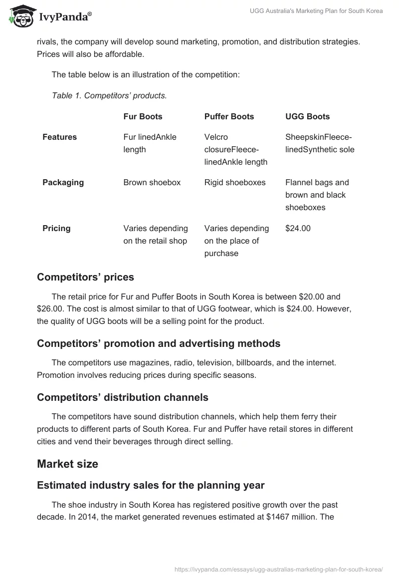 UGG Australia's Marketing Plan for South Korea. Page 5