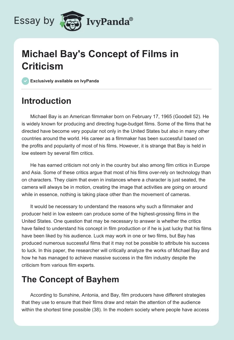 Michael Bay's Concept of Films in Criticism. Page 1