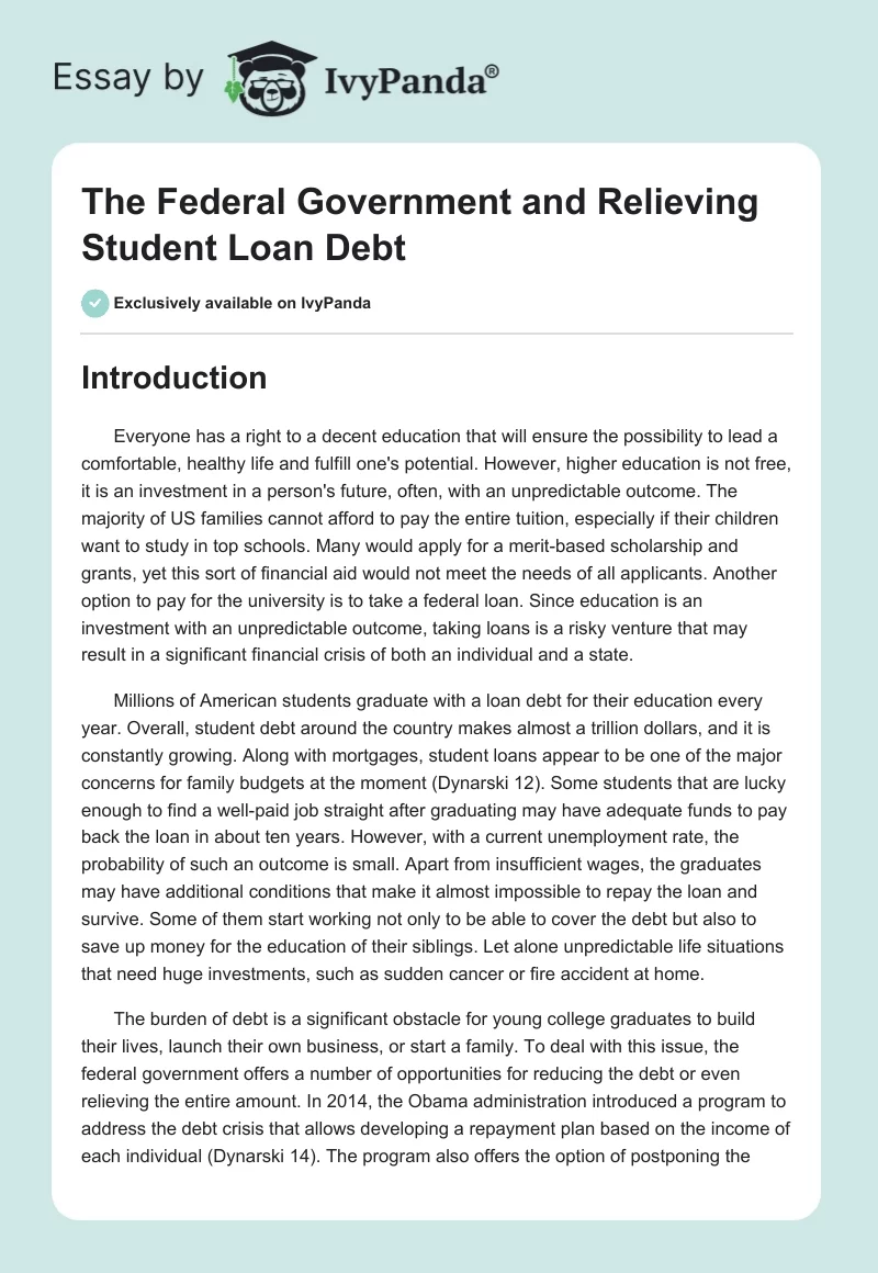 The Federal Government and Relieving Student Loan Debt. Page 1