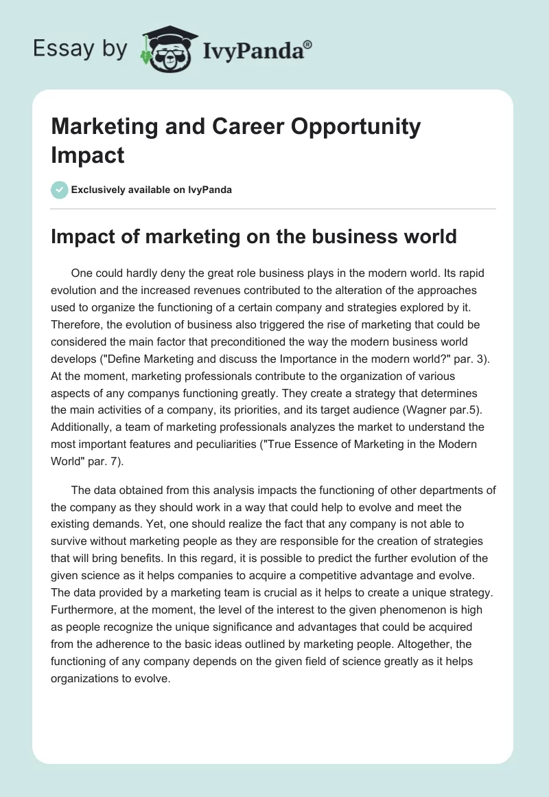 Marketing and Career Opportunity Impact. Page 1