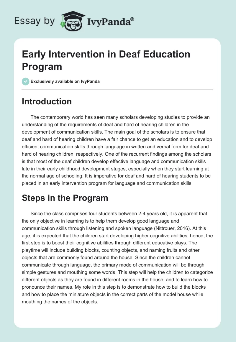 Early Intervention in Deaf Education Program. Page 1