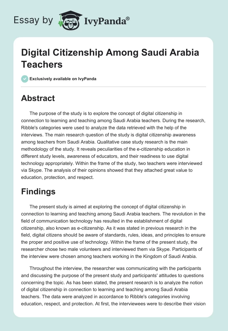 Digital Citizenship Among Saudi Arabia Teachers. Page 1
