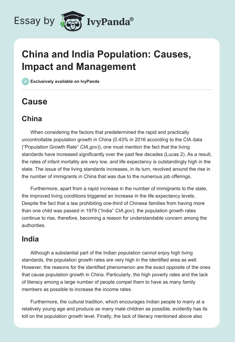 China and India Population: Causes, Impact and Management. Page 1