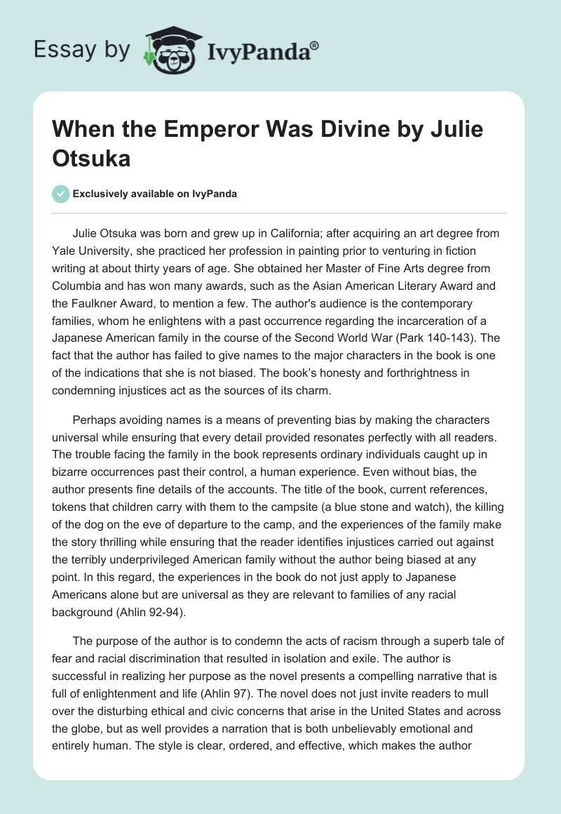 "When the Emperor Was Divine" by Julie Otsuka. Page 1