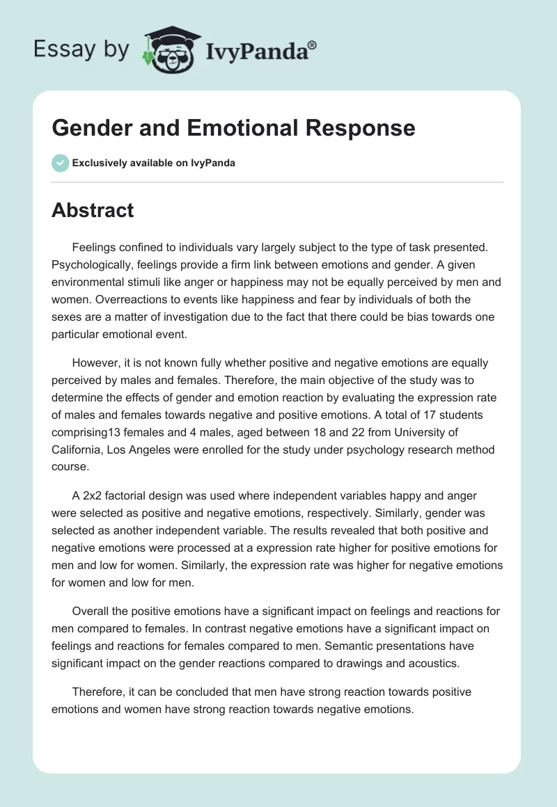 Gender and Emotional Response. Page 1