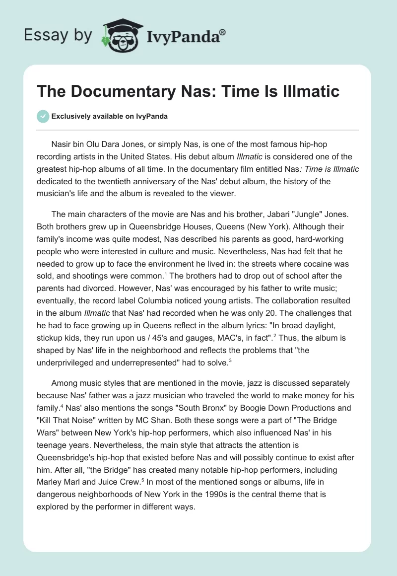 The Documentary "Nas: Time Is Illmatic". Page 1