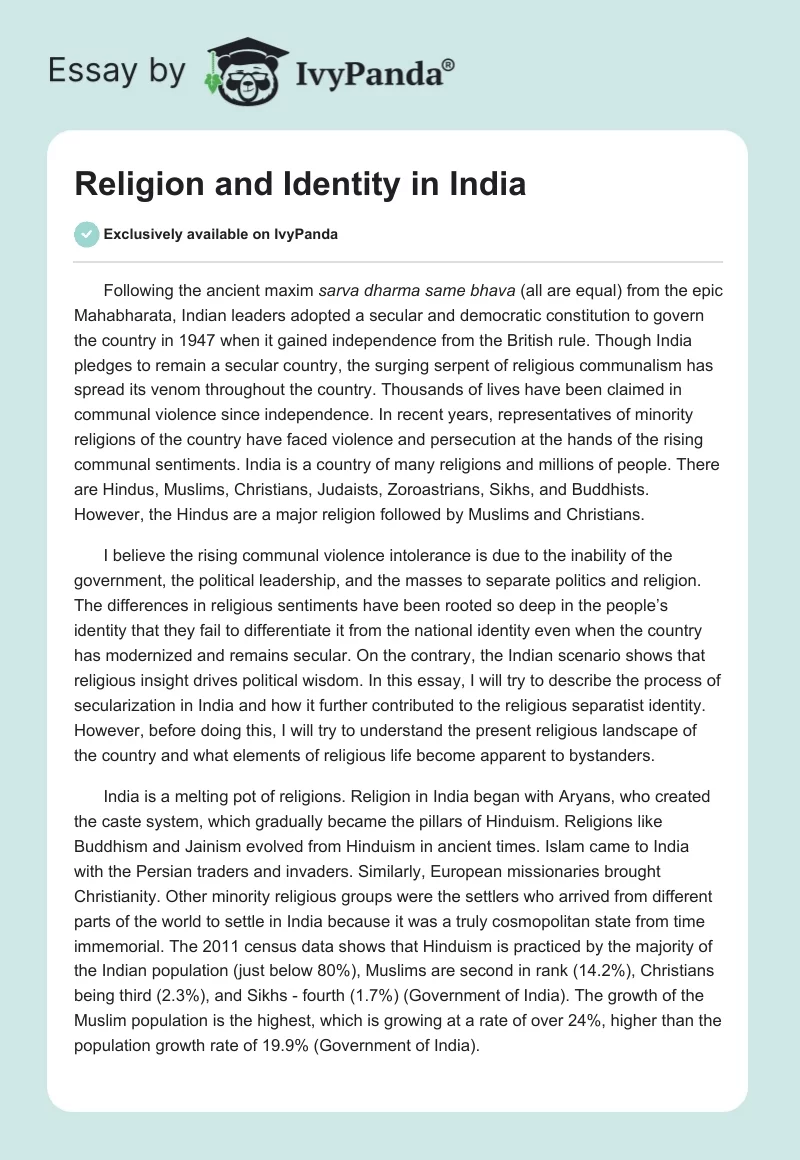Religion and Identity in India. Page 1