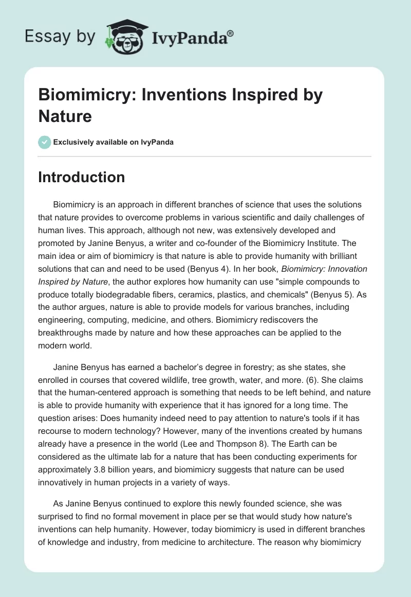 Biomimicry: Inventions Inspired by Nature. Page 1