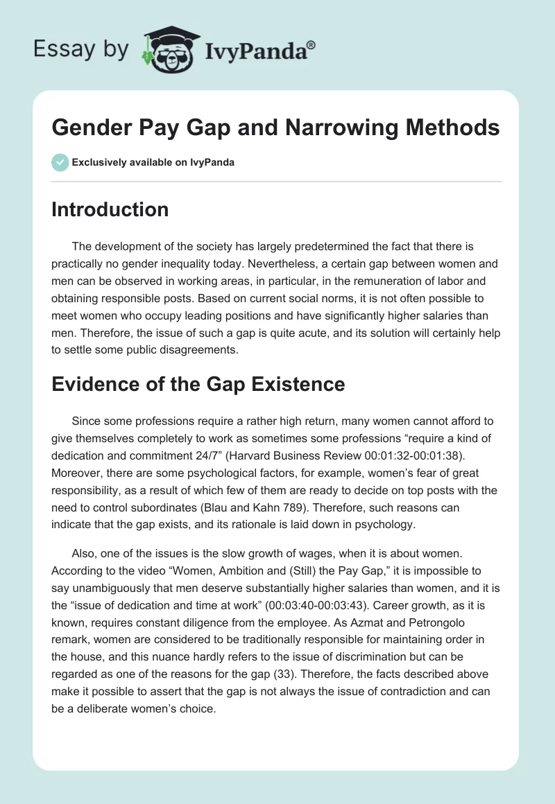 Gender Pay Gap and Narrowing Methods. Page 1