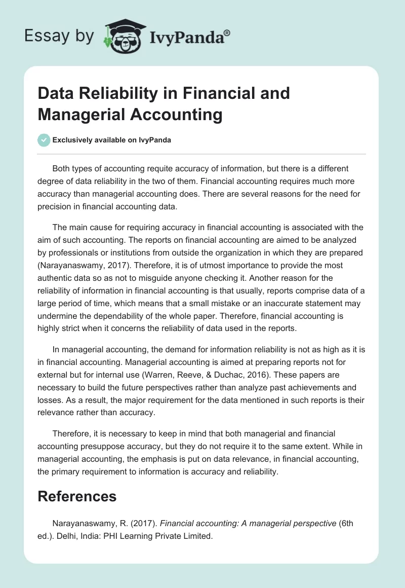 Data Reliability in Financial and Managerial Accounting. Page 1