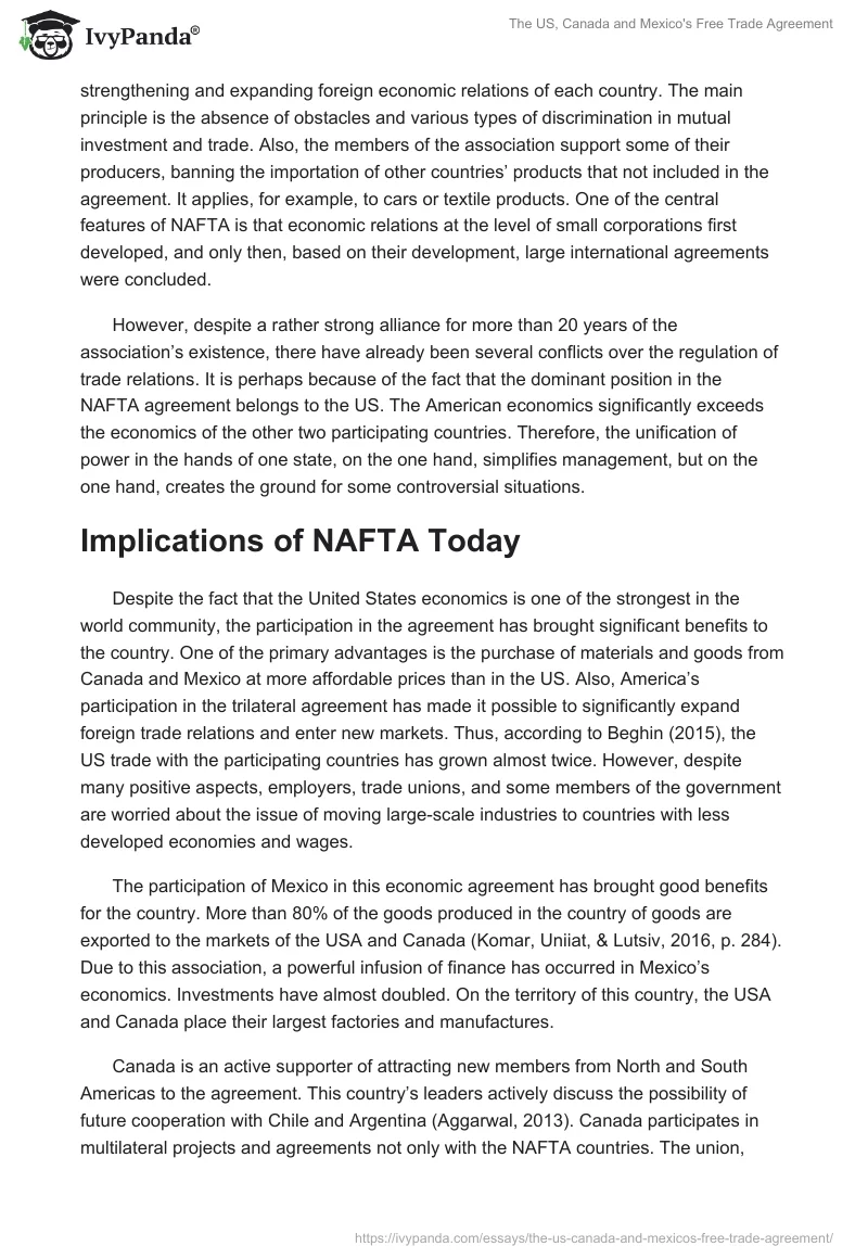 The US, Canada and Mexico's Free Trade Agreement - 1189 Words
