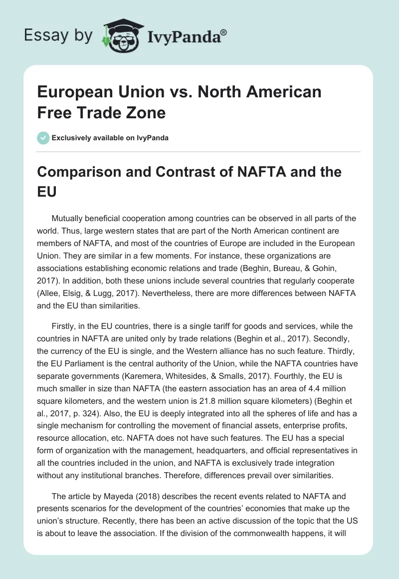 European Union vs. North American Free Trade Zone. Page 1