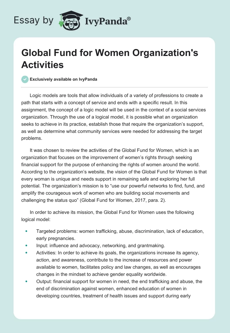Global Fund for Women Organization's Activities. Page 1