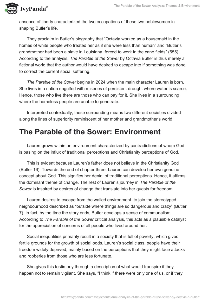 The Parable of the Sower Analysis: Themes & Environment. Page 2