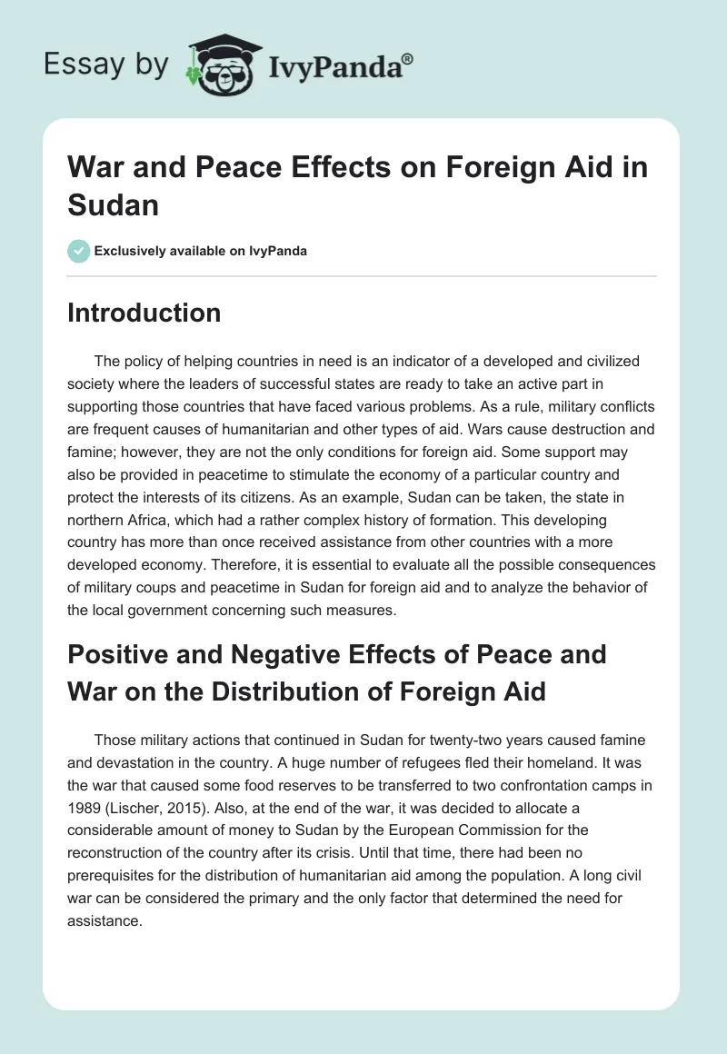 War and Peace Effects on Foreign Aid in Sudan. Page 1