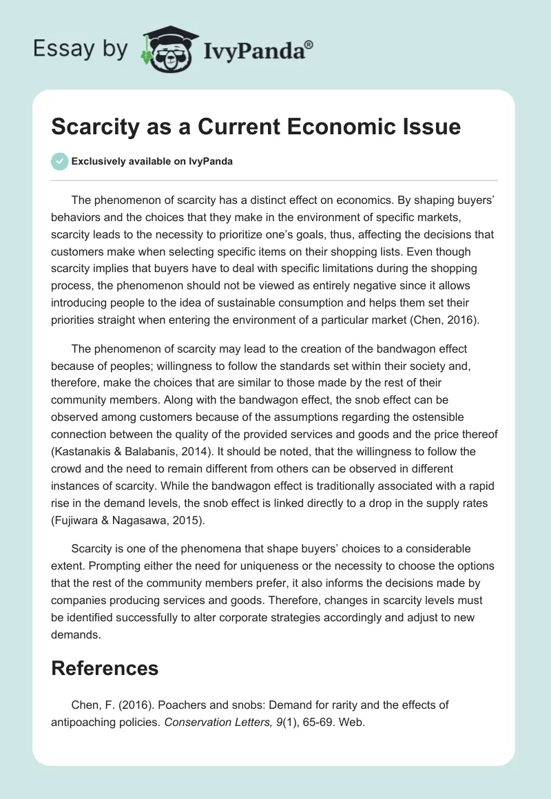 Scarcity as a Current Economic Issue. Page 1