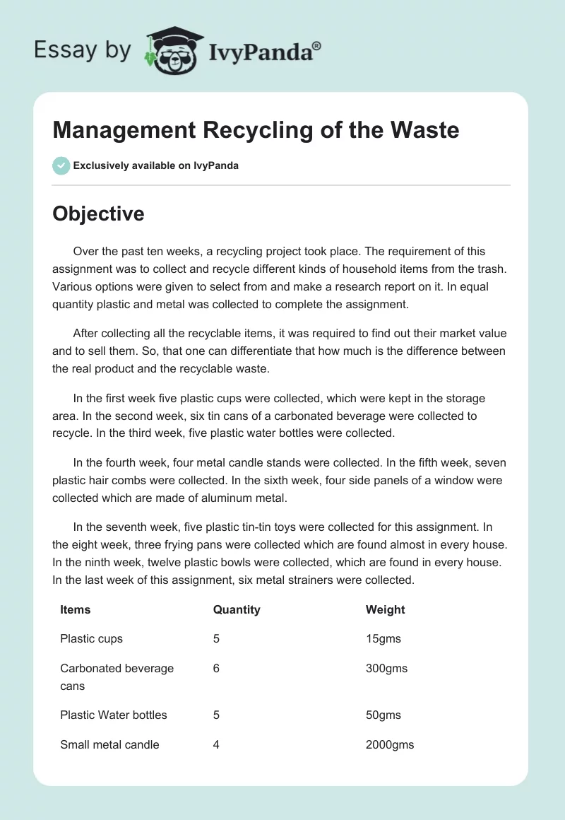 Management Recycling of the Waste. Page 1
