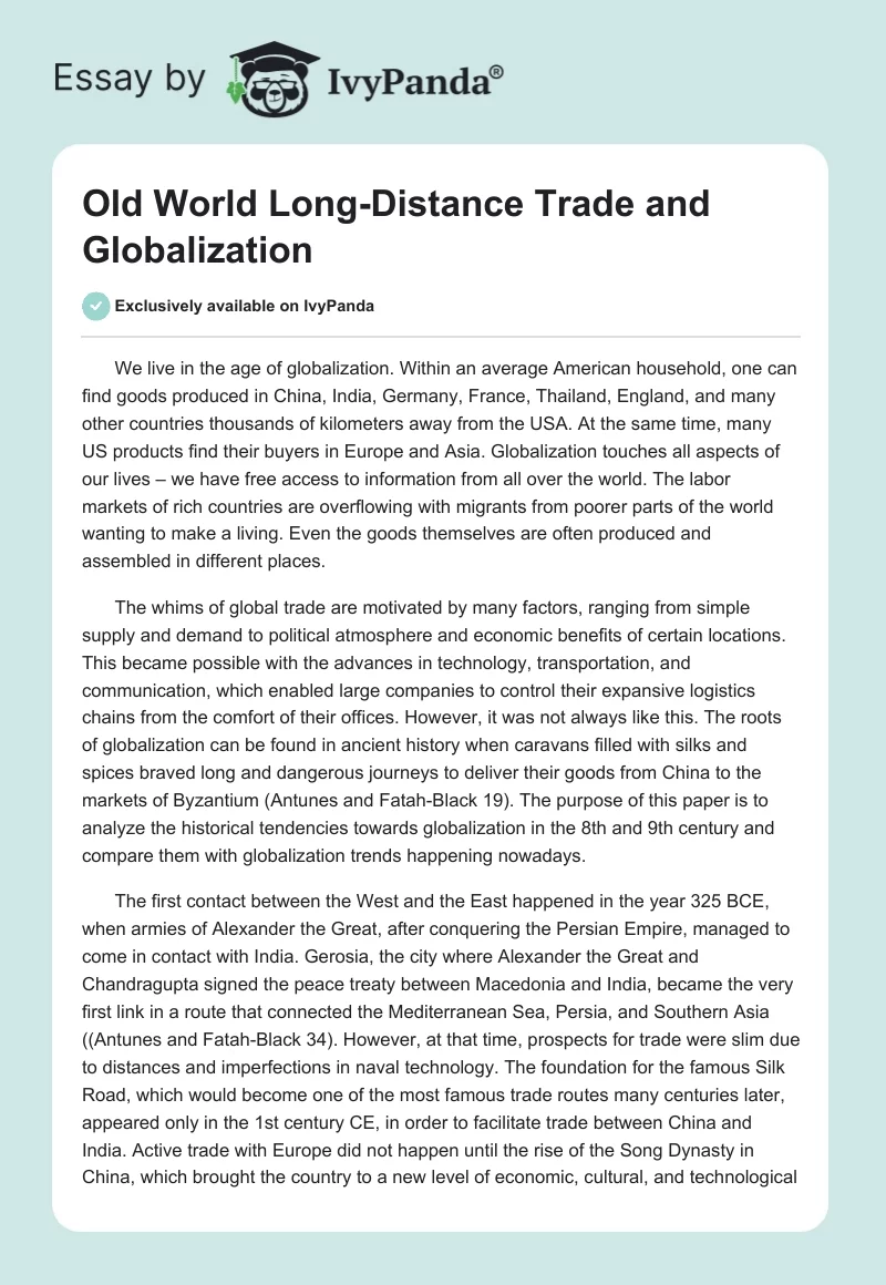 Old World Long-Distance Trade and Globalization. Page 1