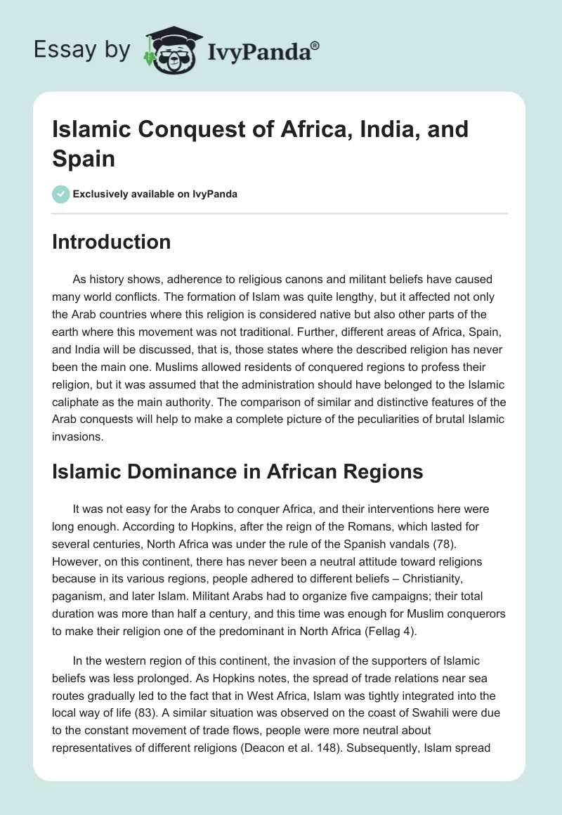 Islamic Conquest of Africa, India, and Spain. Page 1