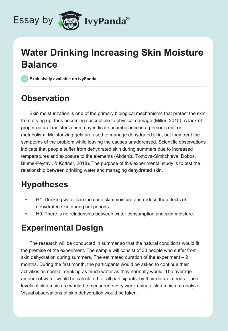 Water Drinking Increasing Skin Moisture Balance. Page 1