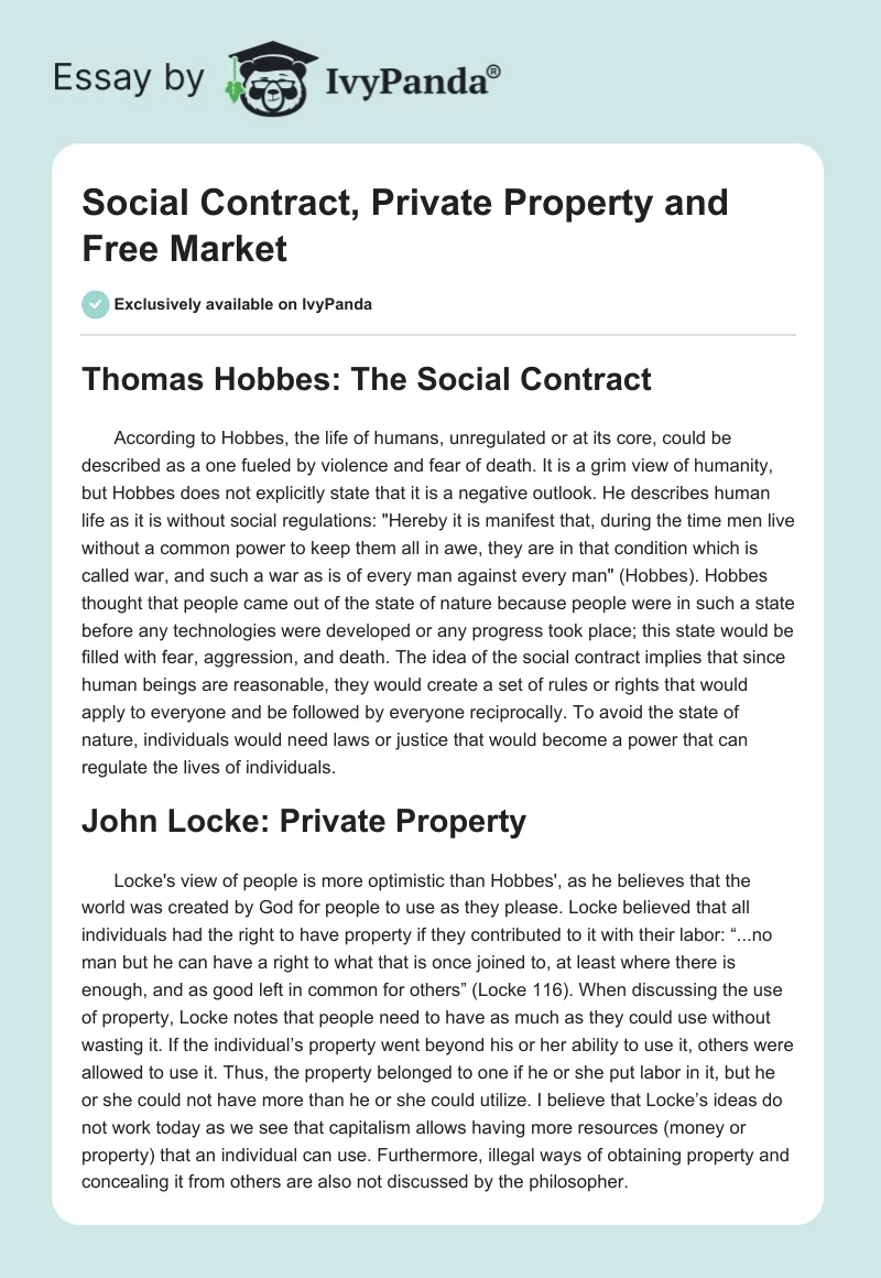 Social Contract, Private Property and Free Market. Page 1