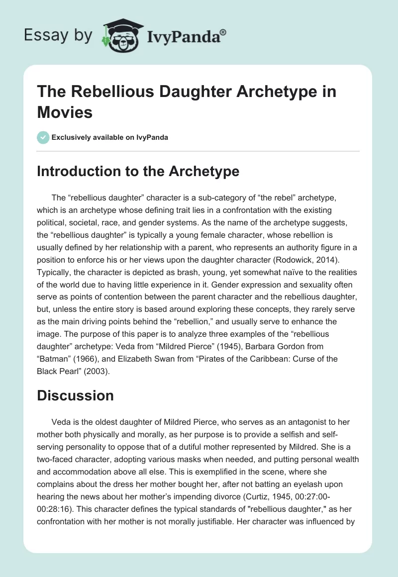 The Rebellious Daughter Archetype in Movies. Page 1