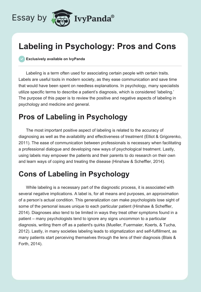 Labeling in Psychology: Pros and Cons. Page 1