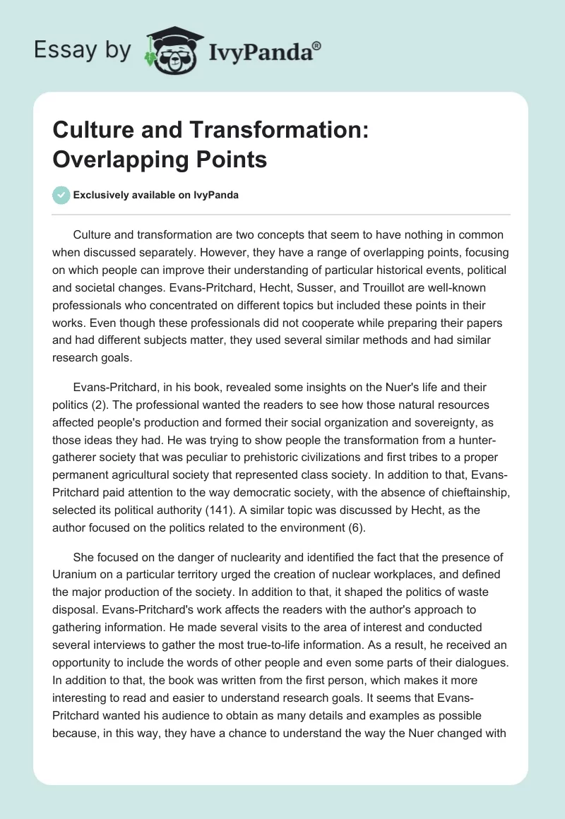 Culture and Transformation: Overlapping Points. Page 1