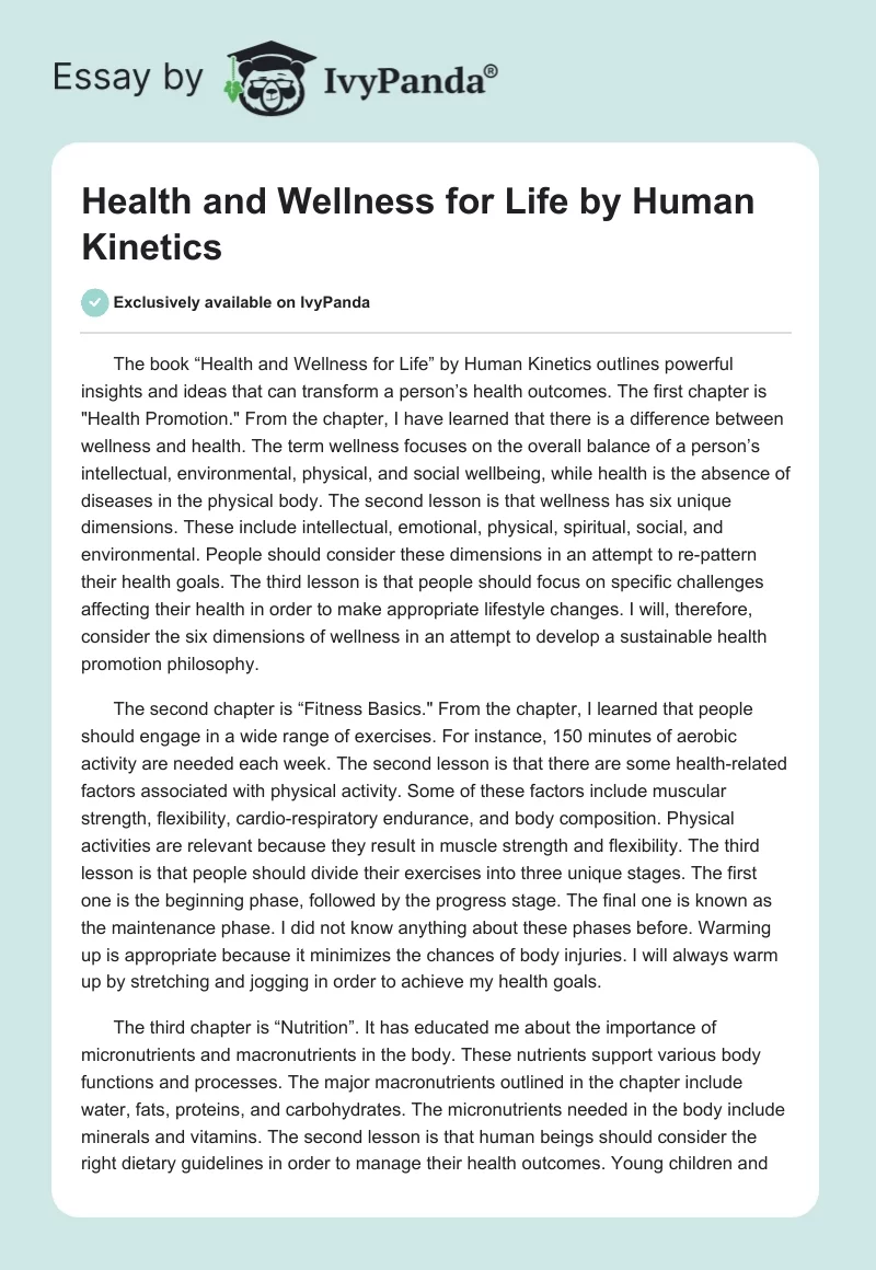 "Health and Wellness for Life" by Human Kinetics. Page 1