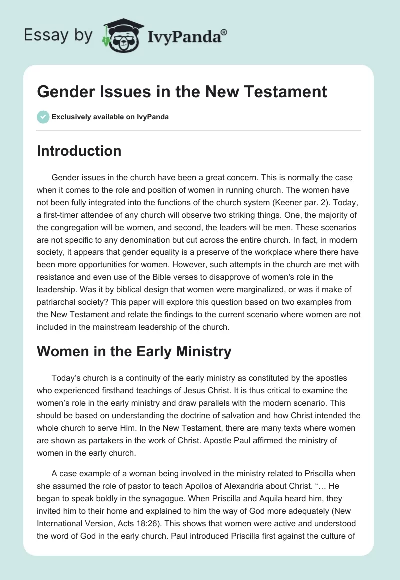Gender Issues in the New Testament. Page 1