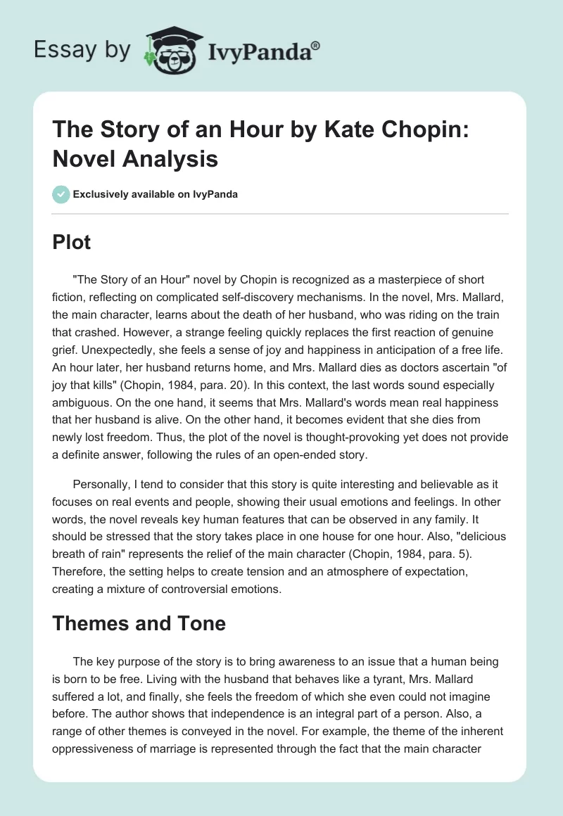 The Story of an Hour by Kate Chopin: Novel Analysis. Page 1