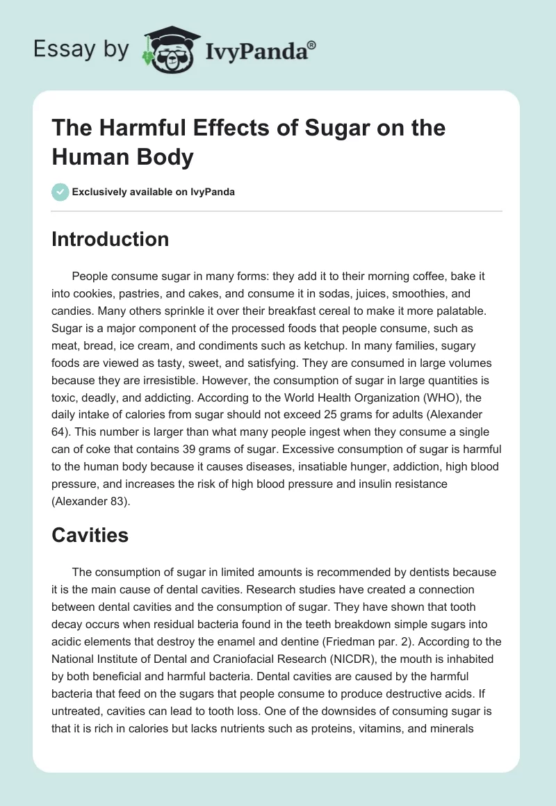 The Harmful Effects of Sugar on the Human Body. Page 1