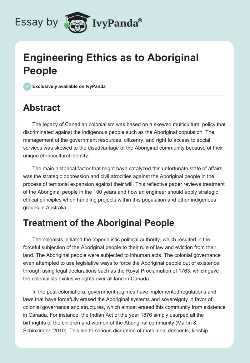 Engineering Ethics as to Aboriginal People. Page 1
