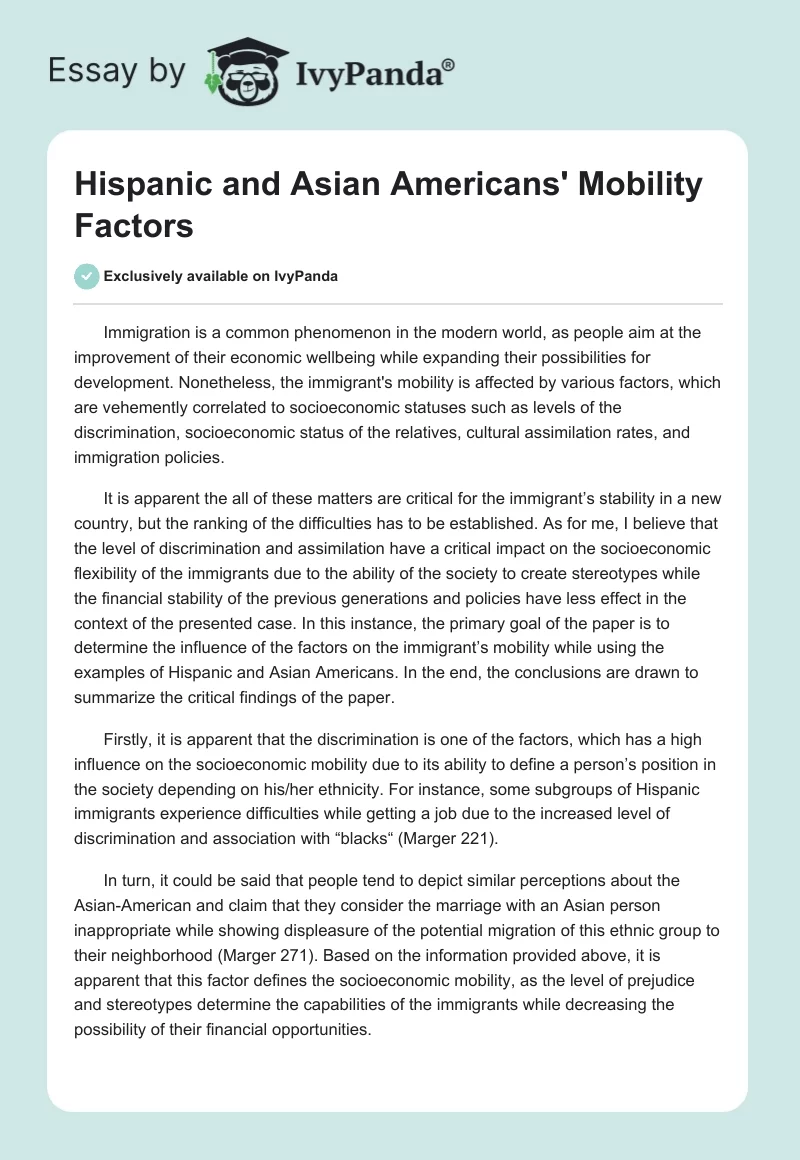 Hispanic and Asian Americans' Mobility Factors. Page 1