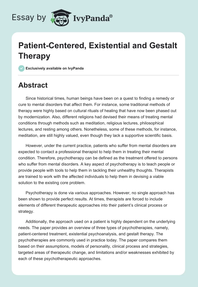 Patient-Centered, Existential and Gestalt Therapy. Page 1