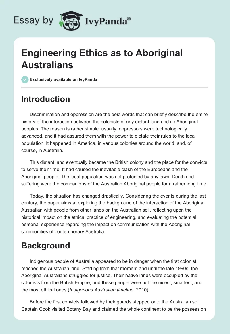 Engineering Ethics as to Aboriginal Australians. Page 1