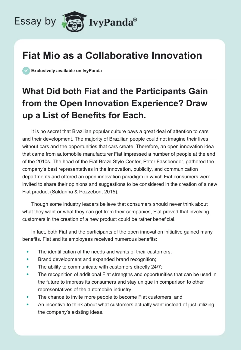 Fiat Mio as a Collaborative Innovation. Page 1