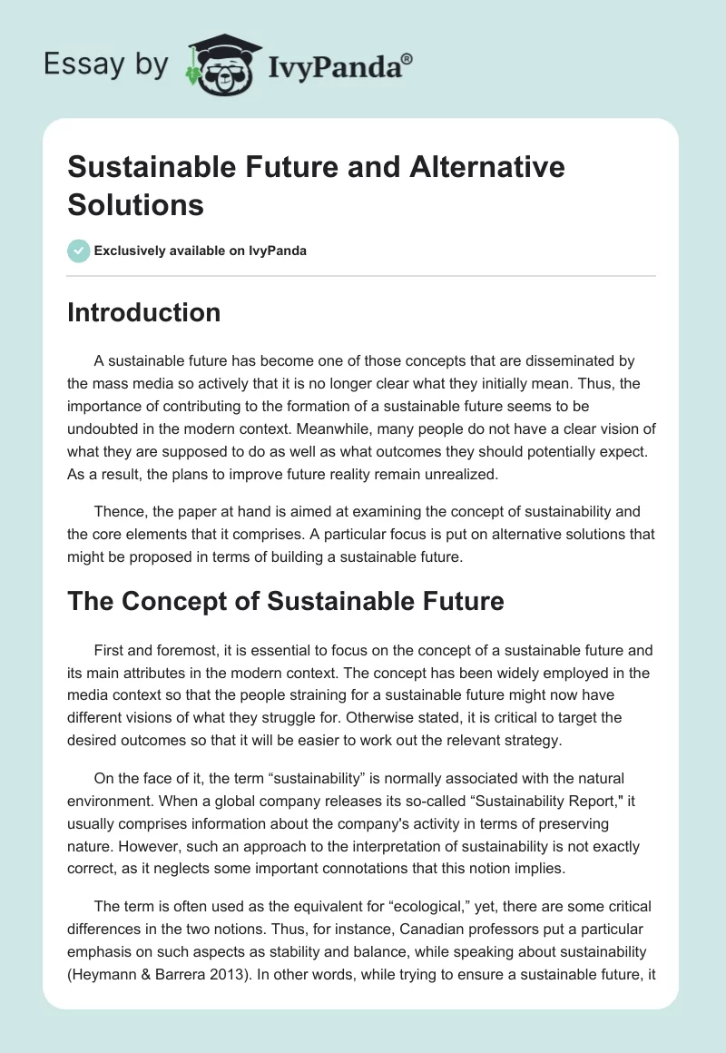 Sustainable Future and Alternative Solutions. Page 1